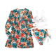 Tropical Twist Front High Waisted Three Piece Swimsuit