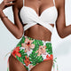 Tropical Twist Front High Waisted Three Piece Swimsuit