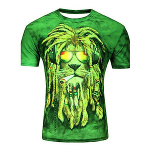 3D Graphic Printed Short Sleeve Shirts Smoke Lion