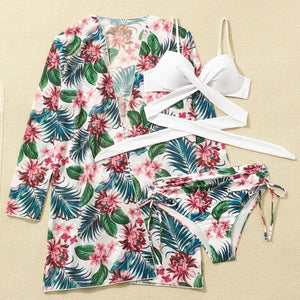 Tropical Twist Front High Waisted Three Piece Swimsuit