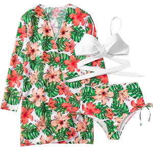 Tropical Twist Front High Waisted Three Piece Swimsuit