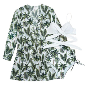 Tropical Twist Front High Waisted Three Piece Swimsuit