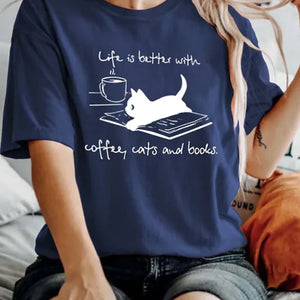 Women's T shirt Book Cat