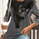 Women's T shirt Color Stitching Cat