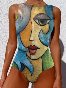 YellowShare   Women's Swimwear One Piece Normal Swimsuit Printing Graphic Yellow Bodysuit Bathing Suits Sports Beach Wear Summer