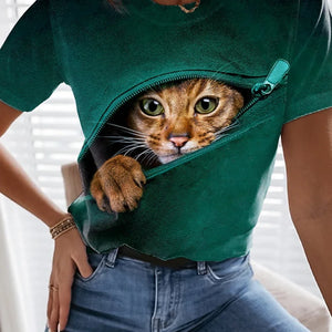 Women's T shirt Zipper Cat