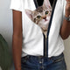 Women's T shirt White Cat Print