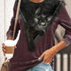 Women's T shirt Color Stitching Cat