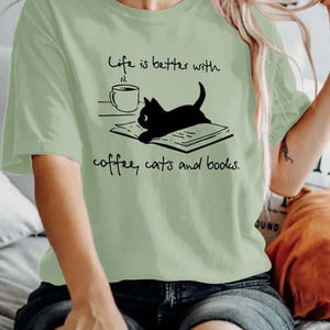 Women's T shirt Book Cat